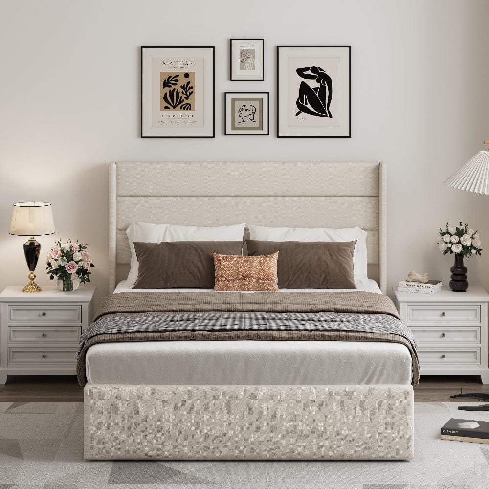 Ease Ottoman Storage Linen Pneumatic Lift Up Bed Frame Double or King Bed