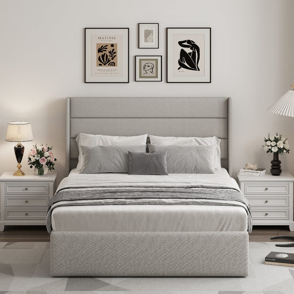 Ease Ottoman Storage Linen Pneumatic Lift Up Bed Frame Double or King Bed