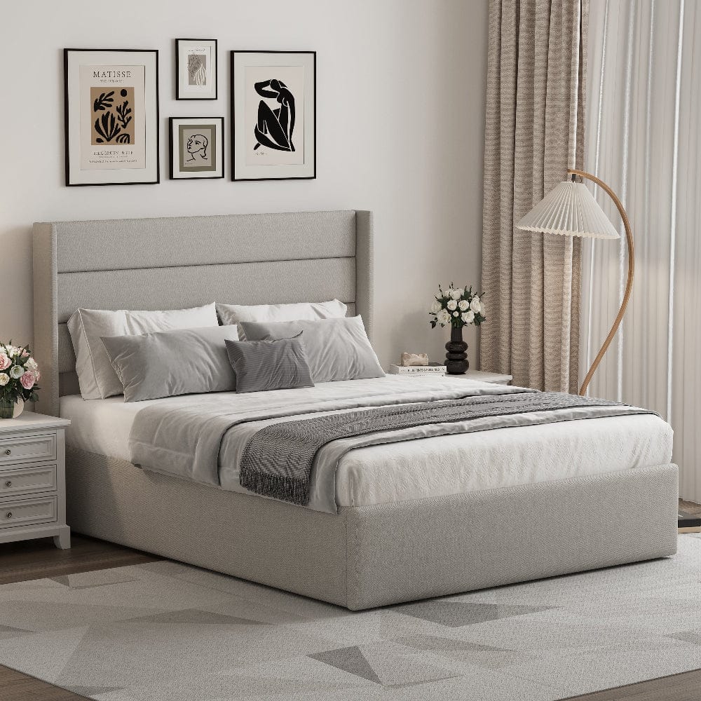 Ease Ottoman Storage Linen Pneumatic Lift Up Bed Frame Double or King Bed