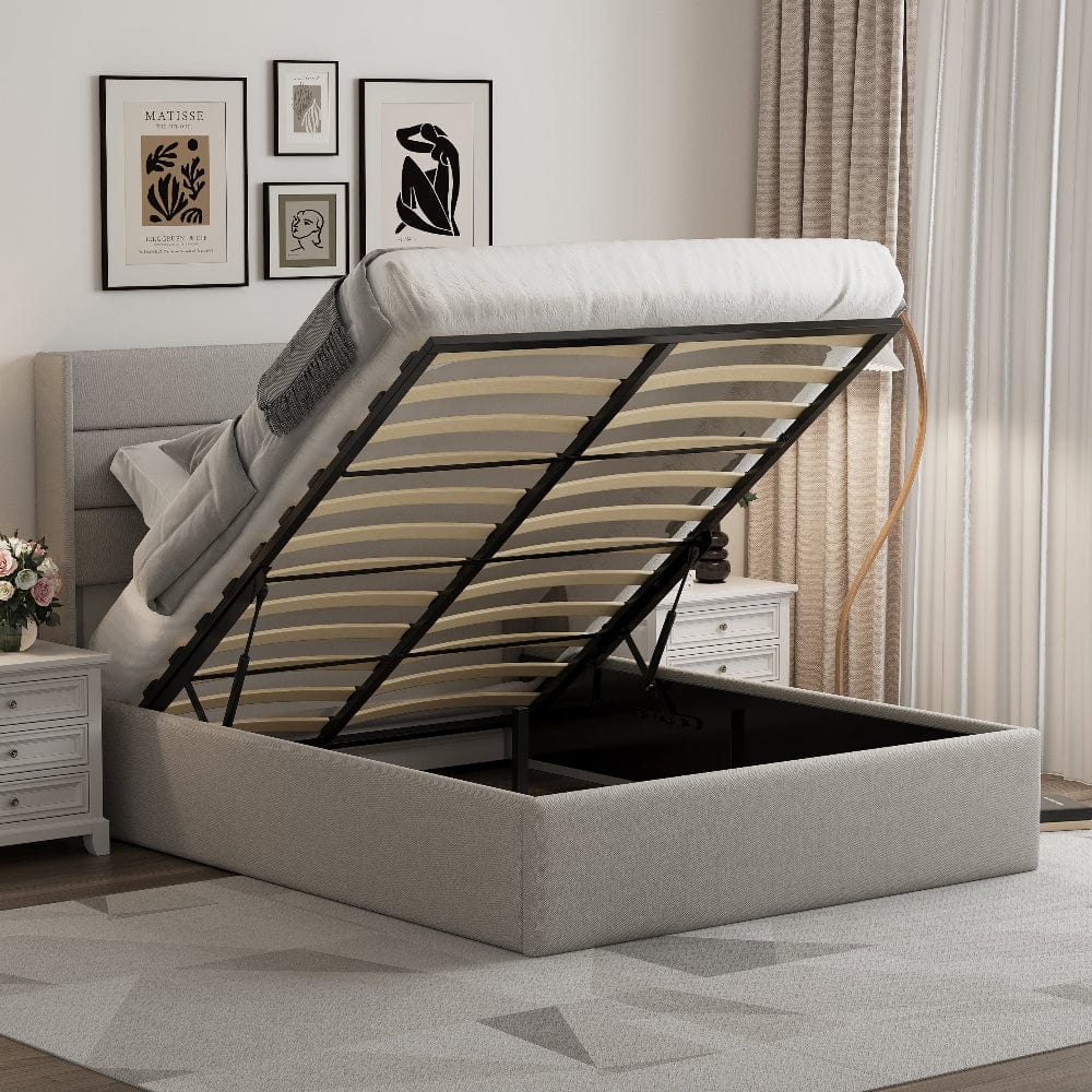 Ease Ottoman Storage Linen Pneumatic Lift Up Bed Frame Double or King Bed