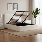 Elvie Ottoman Storage Beige Boucle Teddy Fleece Pneumatic Lift Up Bed Frame Double or King Bed