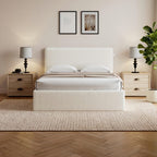 Elvie Ottoman Storage Beige Boucle Teddy Fleece Pneumatic Lift Up Bed Frame Double or King Bed