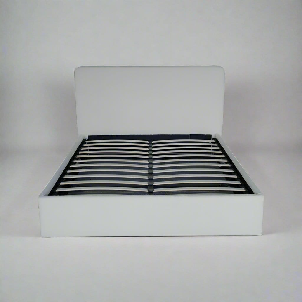 Elvie Ottoman Storage Beige Boucle Teddy Fleece Pneumatic Lift Up Bed Frame Double or King Bed