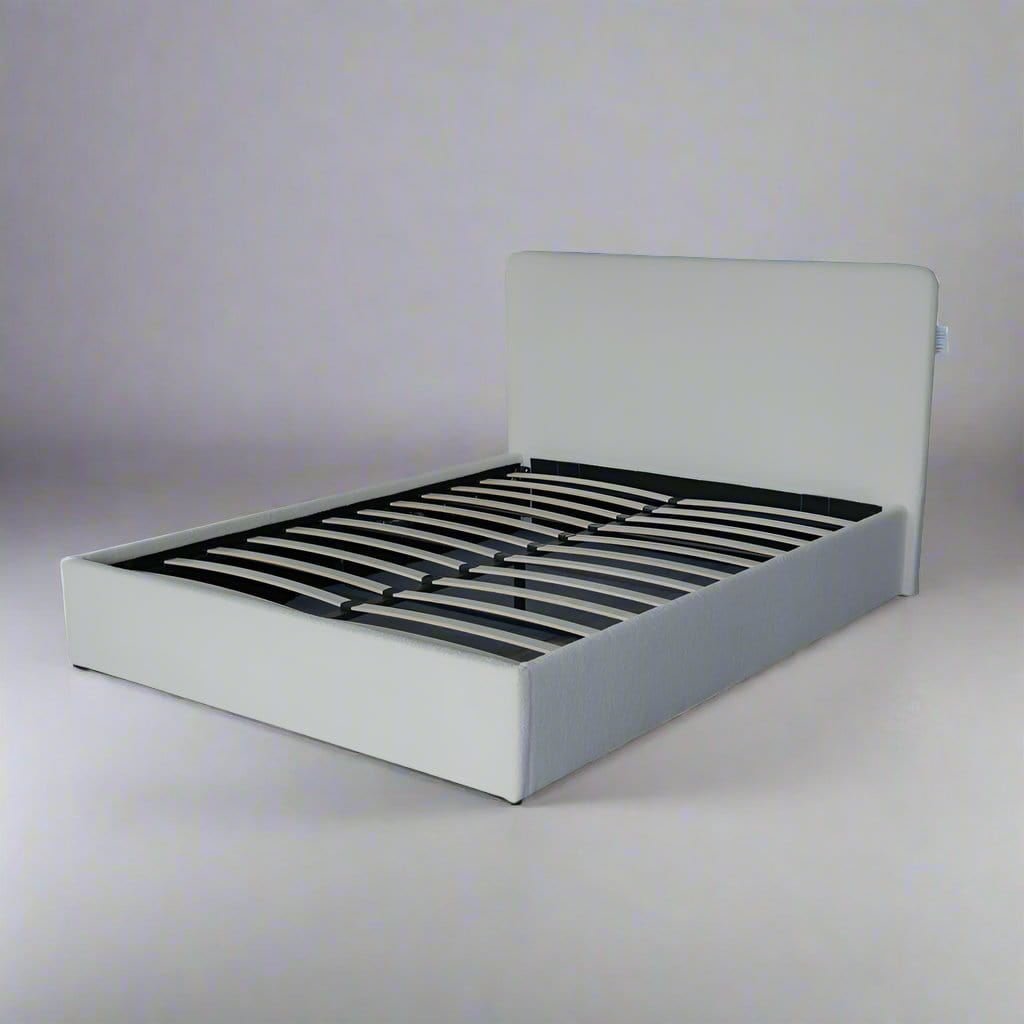 Elvie Ottoman Storage Beige Boucle Teddy Fleece Pneumatic Lift Up Bed Frame Double or King Bed