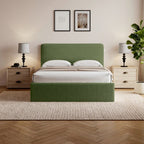 Elvie Ottoman Storage Beige Boucle Teddy Fleece Pneumatic Lift Up Bed Frame Double or King Bed