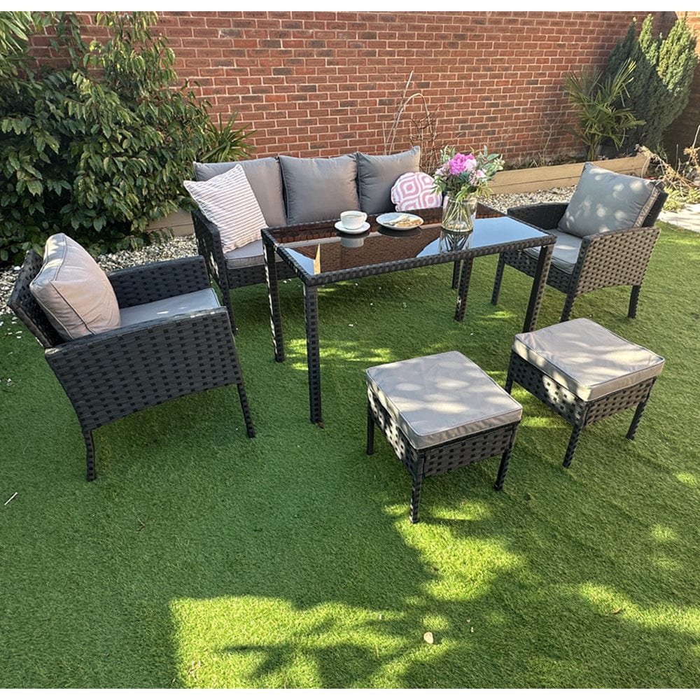 Eton 7 Seater Rattan Garden Armchair Sofa Set With Table