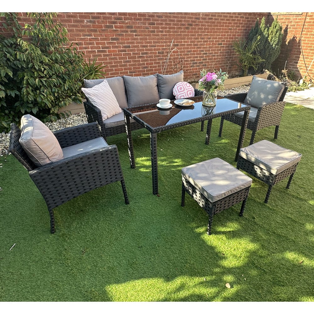 Eton 7 Seater Rattan Garden Armchair Sofa Set With Table