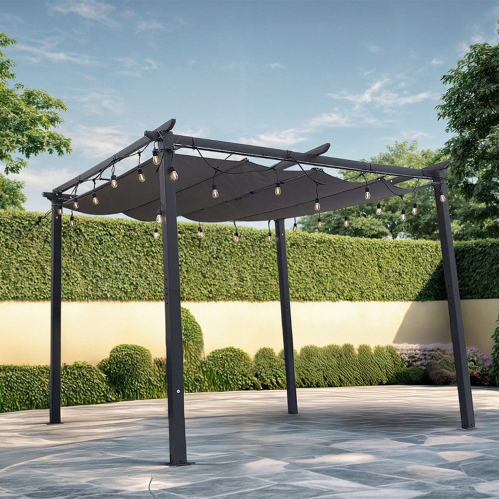 Essential Outdoor Pergola with Roof Event Shelter For Garden Patio With LED Lights Option
