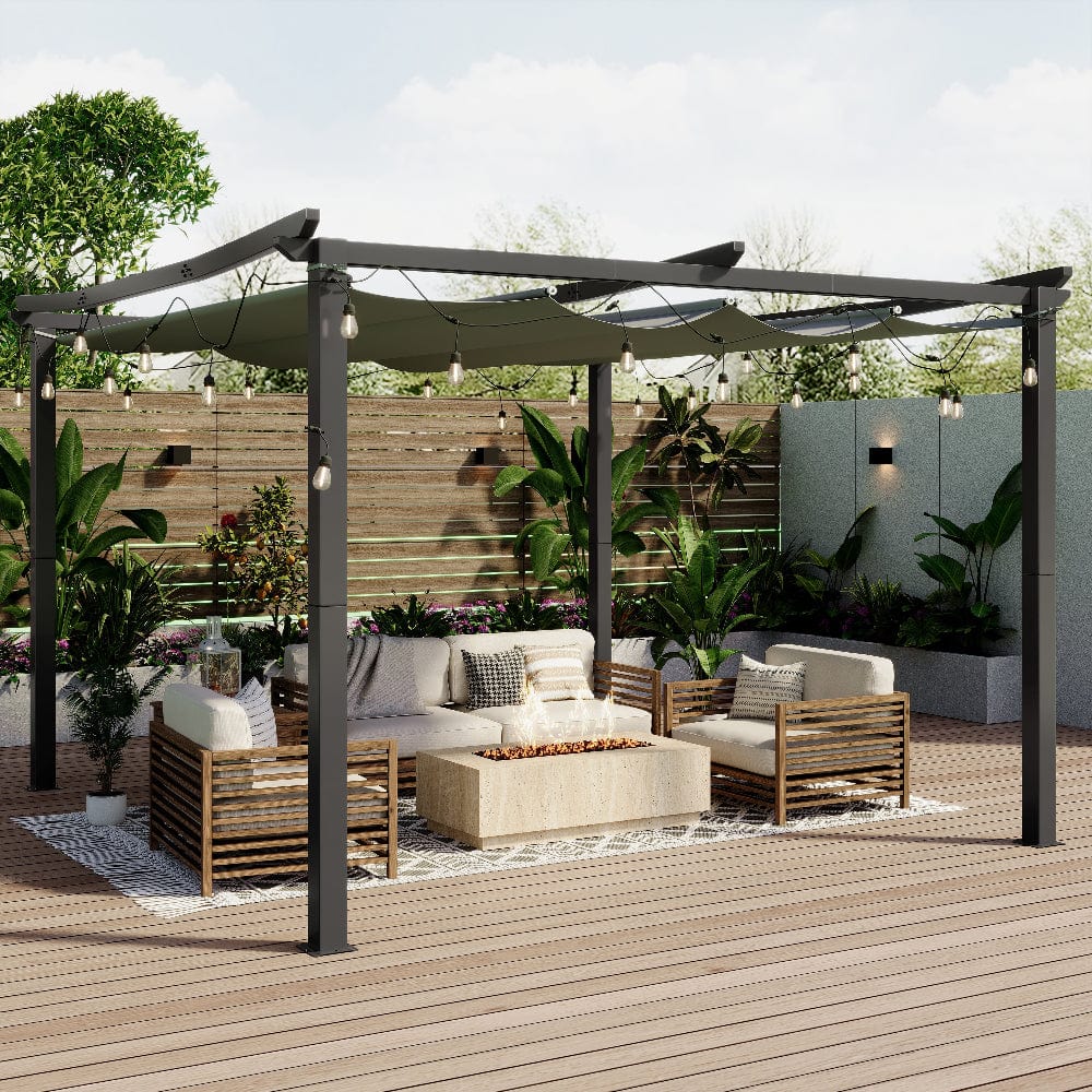 Essential Outdoor Pergola with Roof Event Shelter For Garden Patio With LED Lights Option