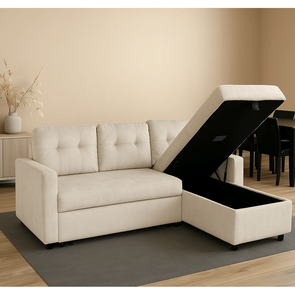 Avery Velvet Reversible Corner Sofa Bed With Storage Chaise