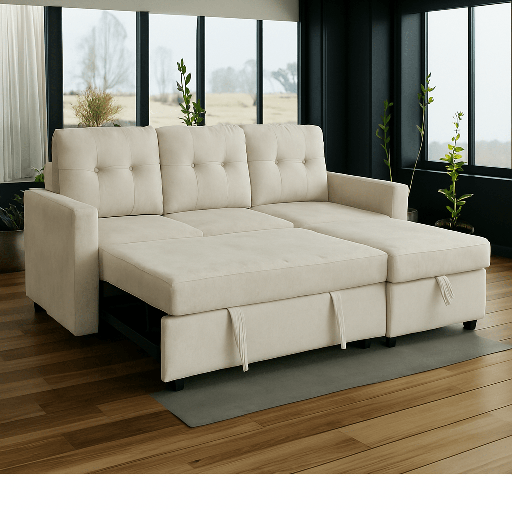 Avery Velvet Reversible Corner Sofa Bed With Storage Chaise