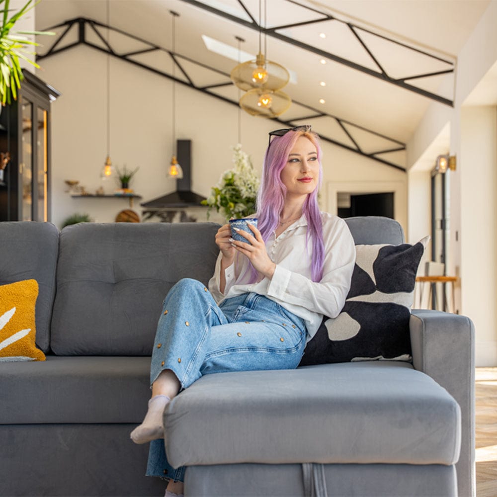 Avery Velvet Reversible Corner Sofa Bed With Storage Chaise