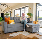 Avery Velvet Reversible Corner Sofa Bed With Storage Chaise