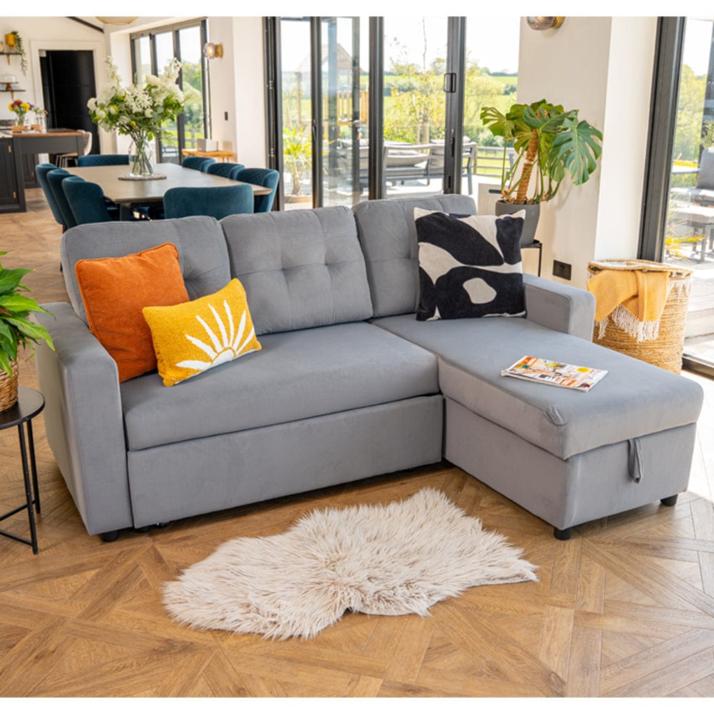 Avery Velvet Reversible Corner Sofa Bed With Storage Chaise