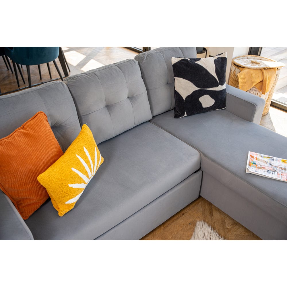 Avery Velvet Reversible Corner Sofa Bed With Storage Chaise