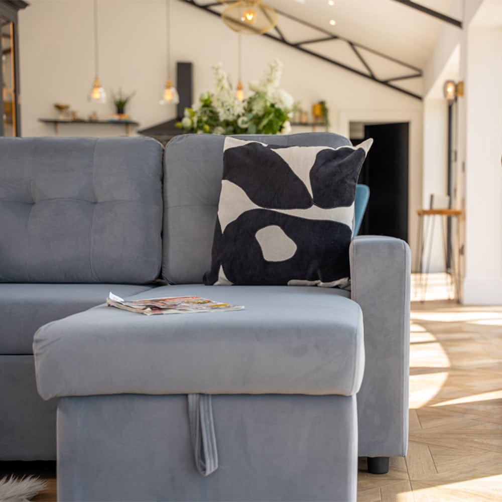 Avery Velvet Reversible Corner Sofa Bed With Storage Chaise