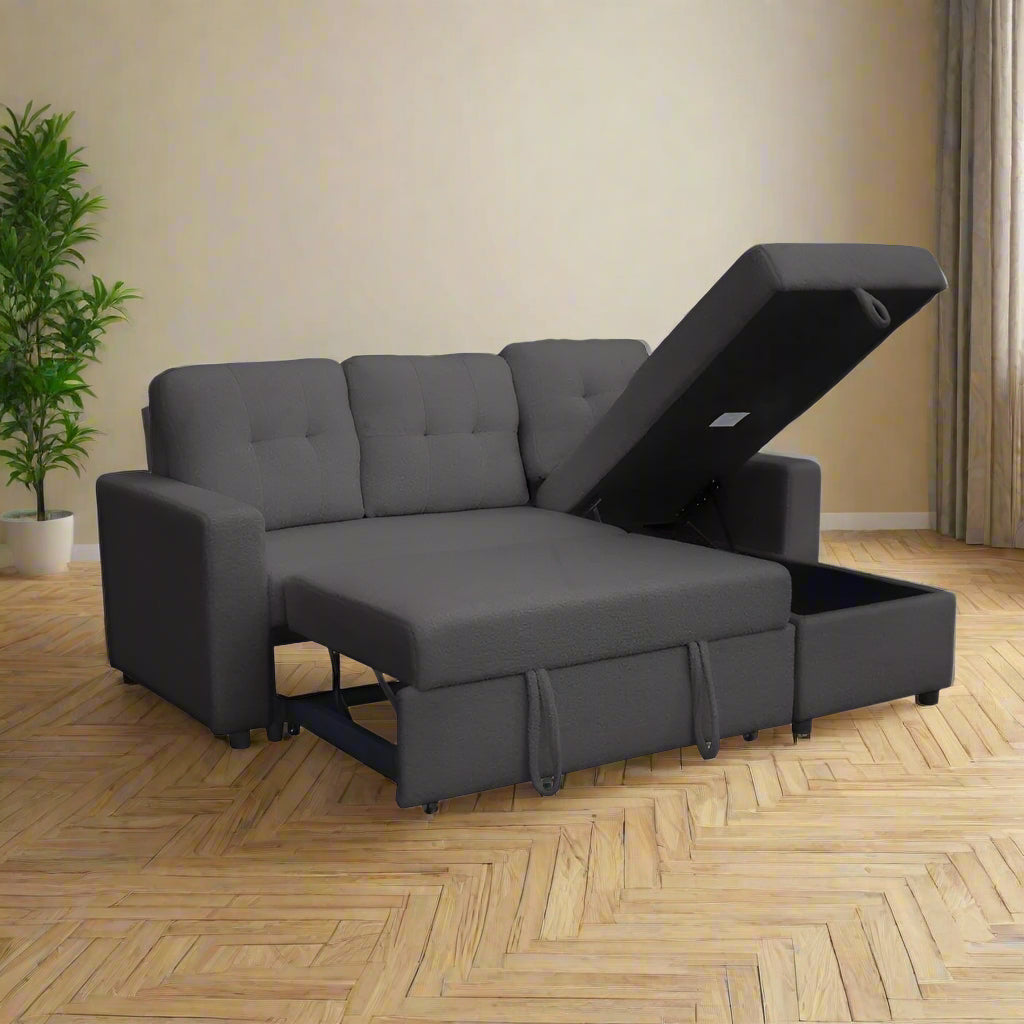 Avery Boucle Teddy Fleece Reversible Corner Sofa Bed With Storage Chaise