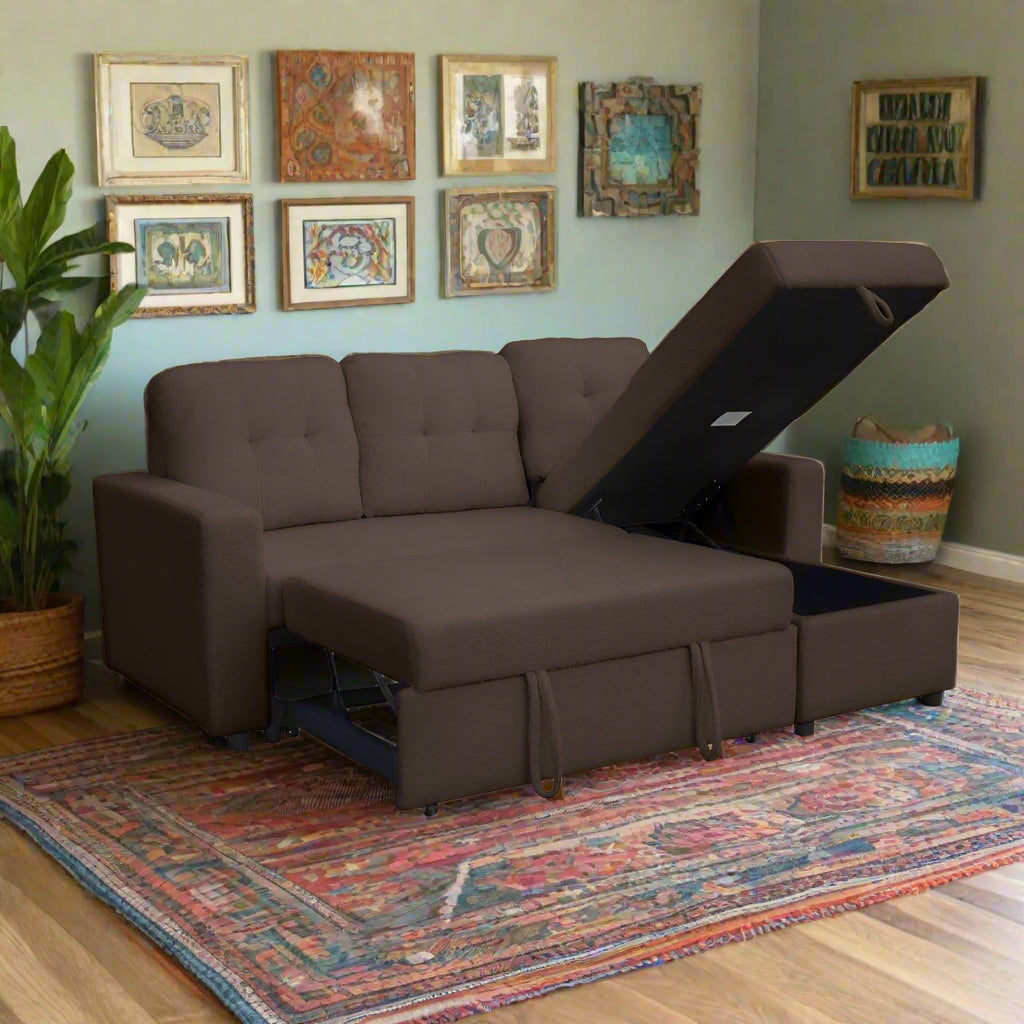 Avery Boucle Teddy Fleece Reversible Corner Sofa Bed With Storage Chaise