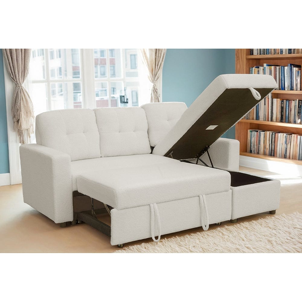 Avery Boucle Teddy Fleece Reversible Corner Sofa Bed With Storage Chaise