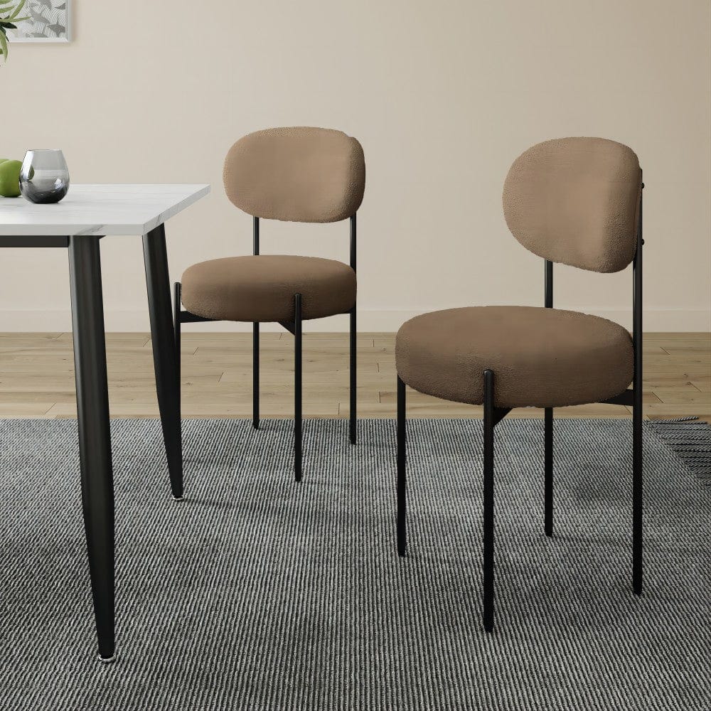 Set Of 2 Essie Round Upholstered Boucle Dining Chair
