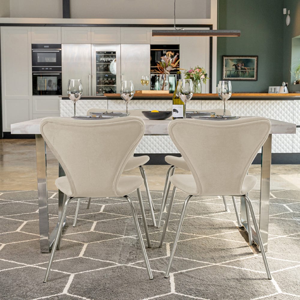 Etta Rectangle Trestle Dining Table Set with 4 Wing Back Velvet Chairs