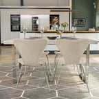 Etta Rectangle Trestle Dining Table Set with 4 Wing Back Velvet Chairs