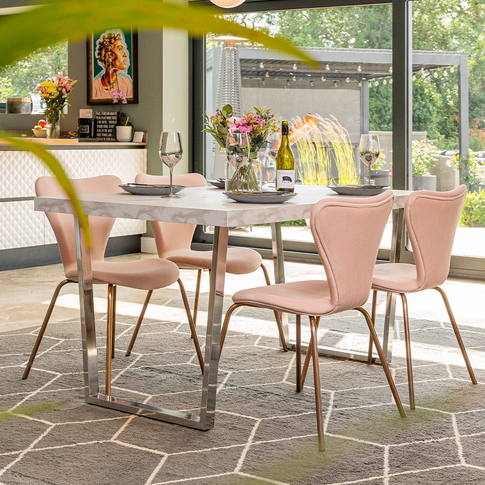 Etta Rectangle Trestle Dining Table Set with 4 Wing Back Velvet Chairs