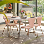 Etta Rectangle Trestle Dining Table Set with 4 Wing Back Velvet Chairs