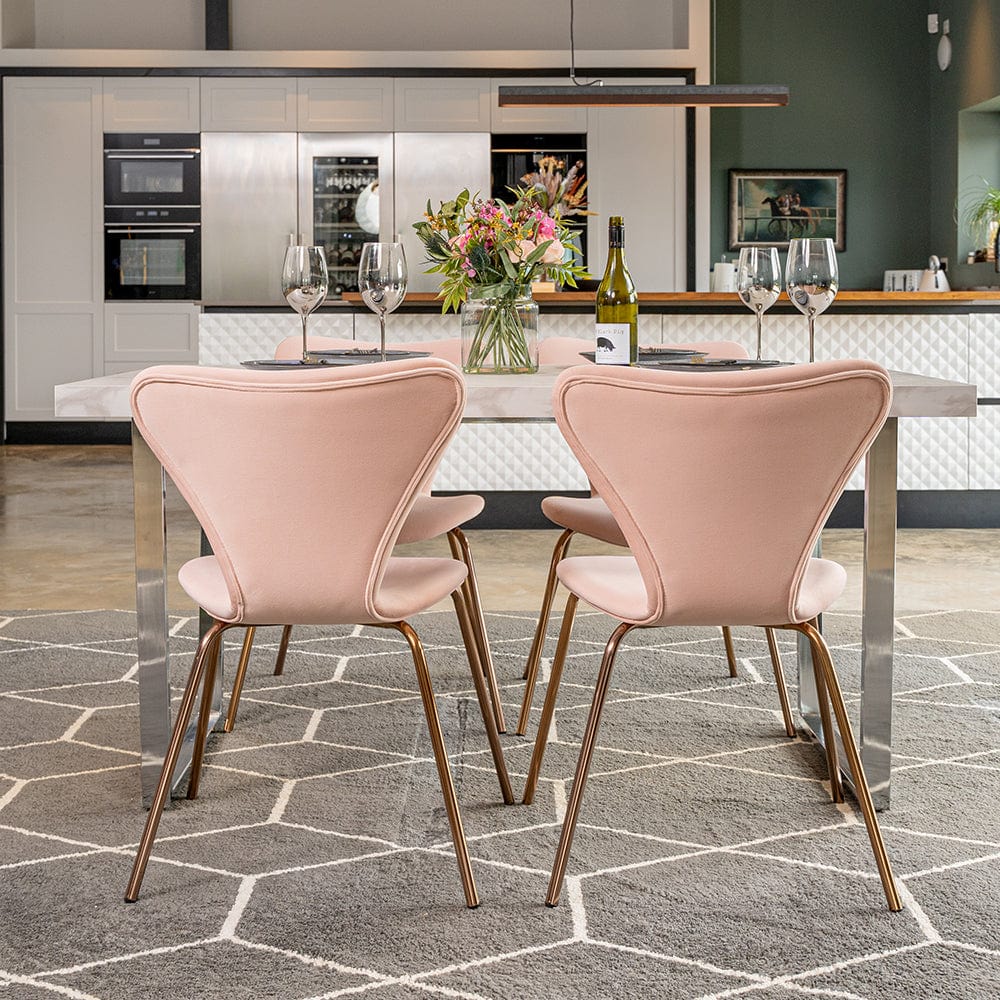 Etta Rectangle Trestle Dining Table Set with 4 Wing Back Velvet Chairs