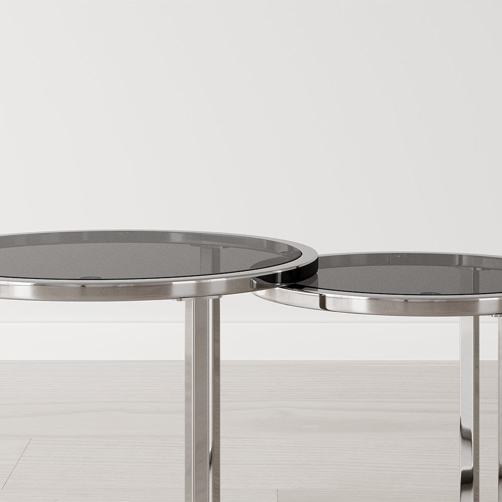 Etta Set Of 2 Frame Nesting Round End Coffee Table with Glass Top