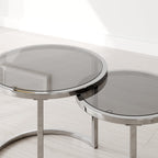Etta Set Of 2 Frame Nesting Round End Coffee Table with Glass Top