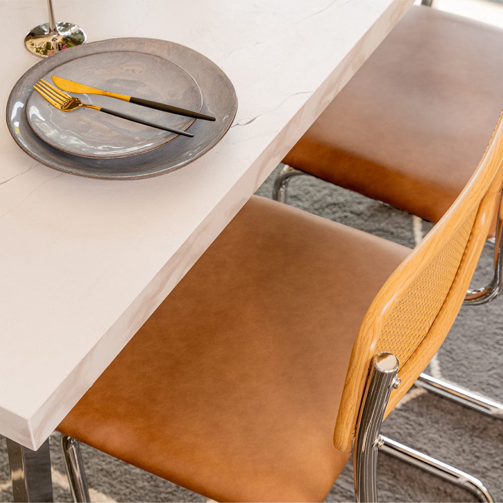 Etta Rectangle Trestle Dining Table Set with 4 PU Dining Chairs