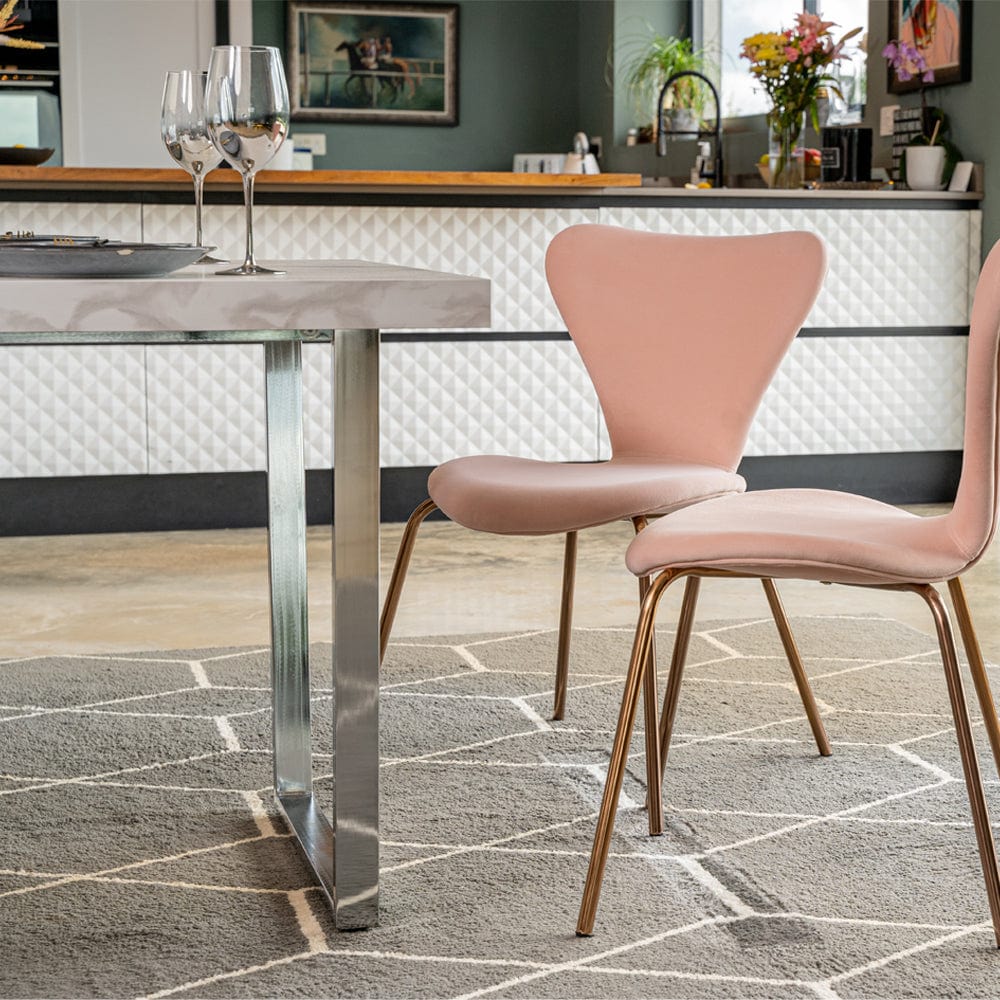 Etta Rectangle Trestle Dining Table Set with 4 Wing Back Velvet Chairs