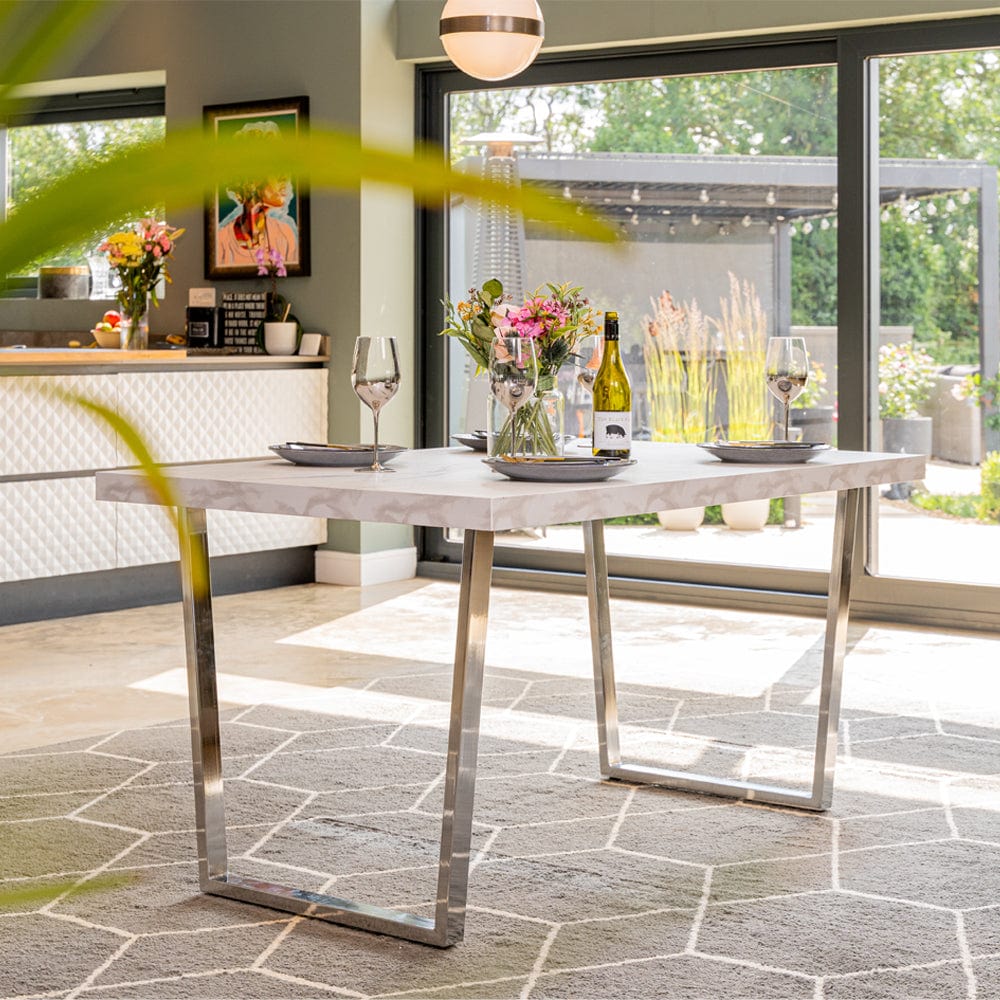 Etta Rectangle Trestle Dining Table Set with 4 Wing Back Velvet Chairs