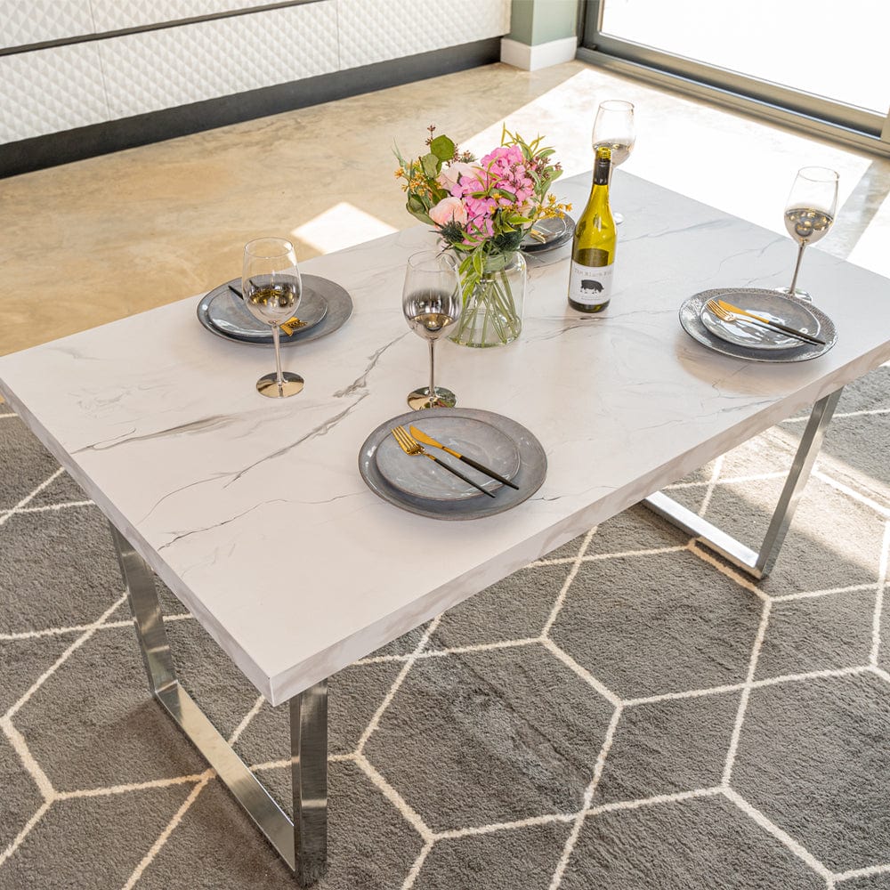 Etta Rectangle Trestle Dining Table Set with 4 Wing Back Velvet Chairs