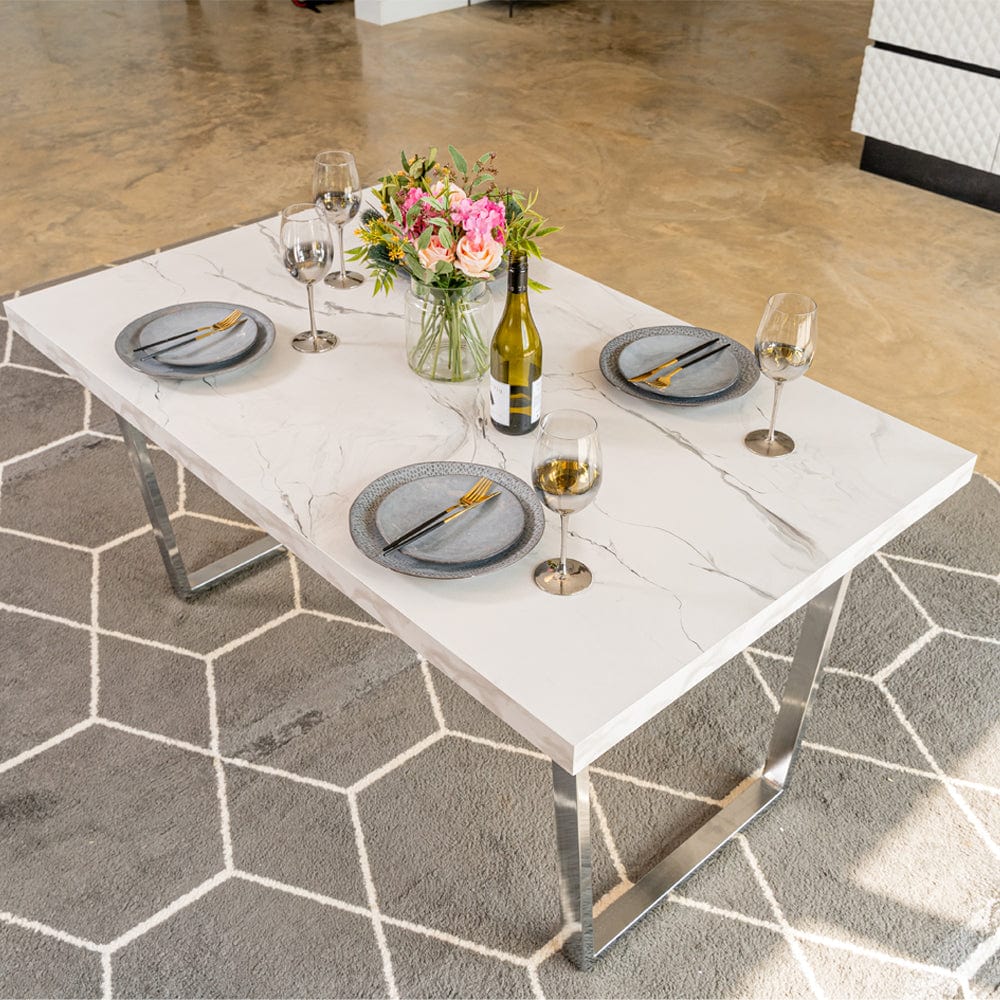 Etta Rectangle Trestle Dining Table Set with 4 Wing Back Velvet Chairs