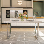 Etta Rectangle Trestle Dining Table Set with 4 Wing Back Velvet Chairs