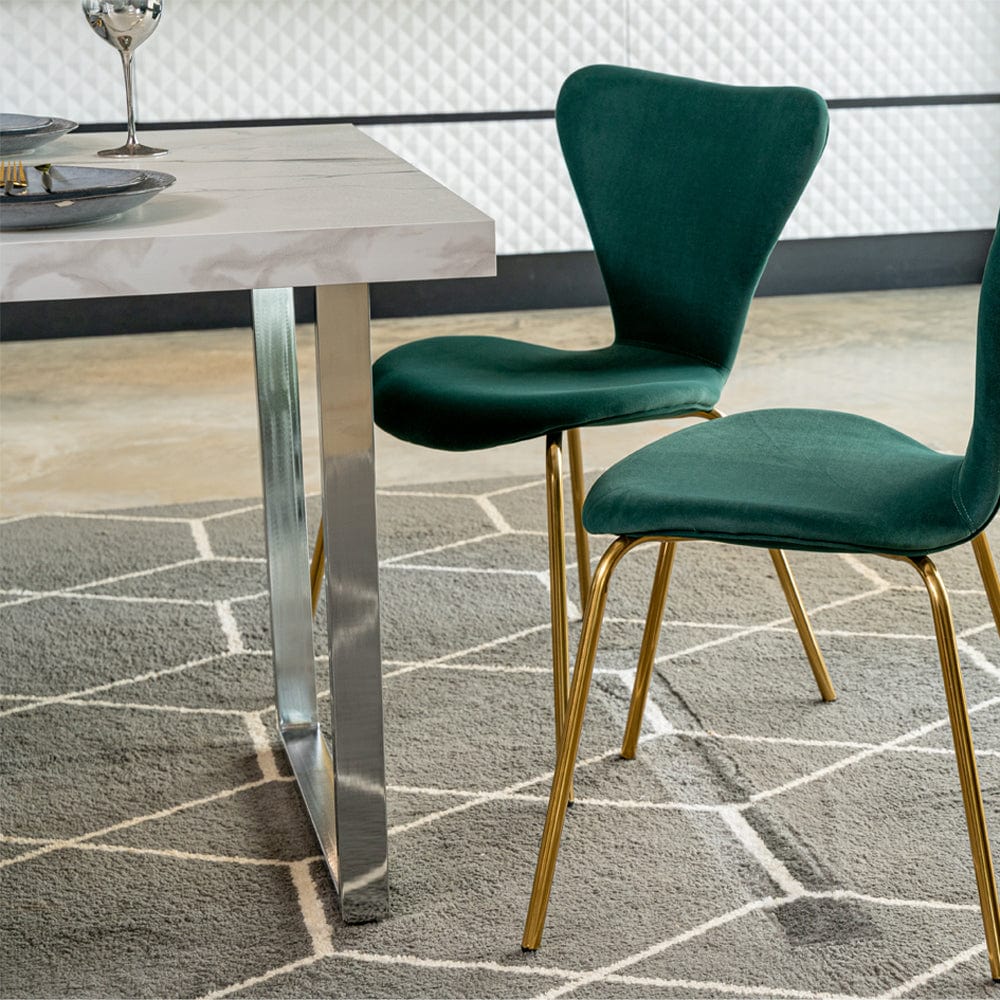 Etta Rectangle Trestle Dining Table Set with 4 Wing Back Velvet Chairs