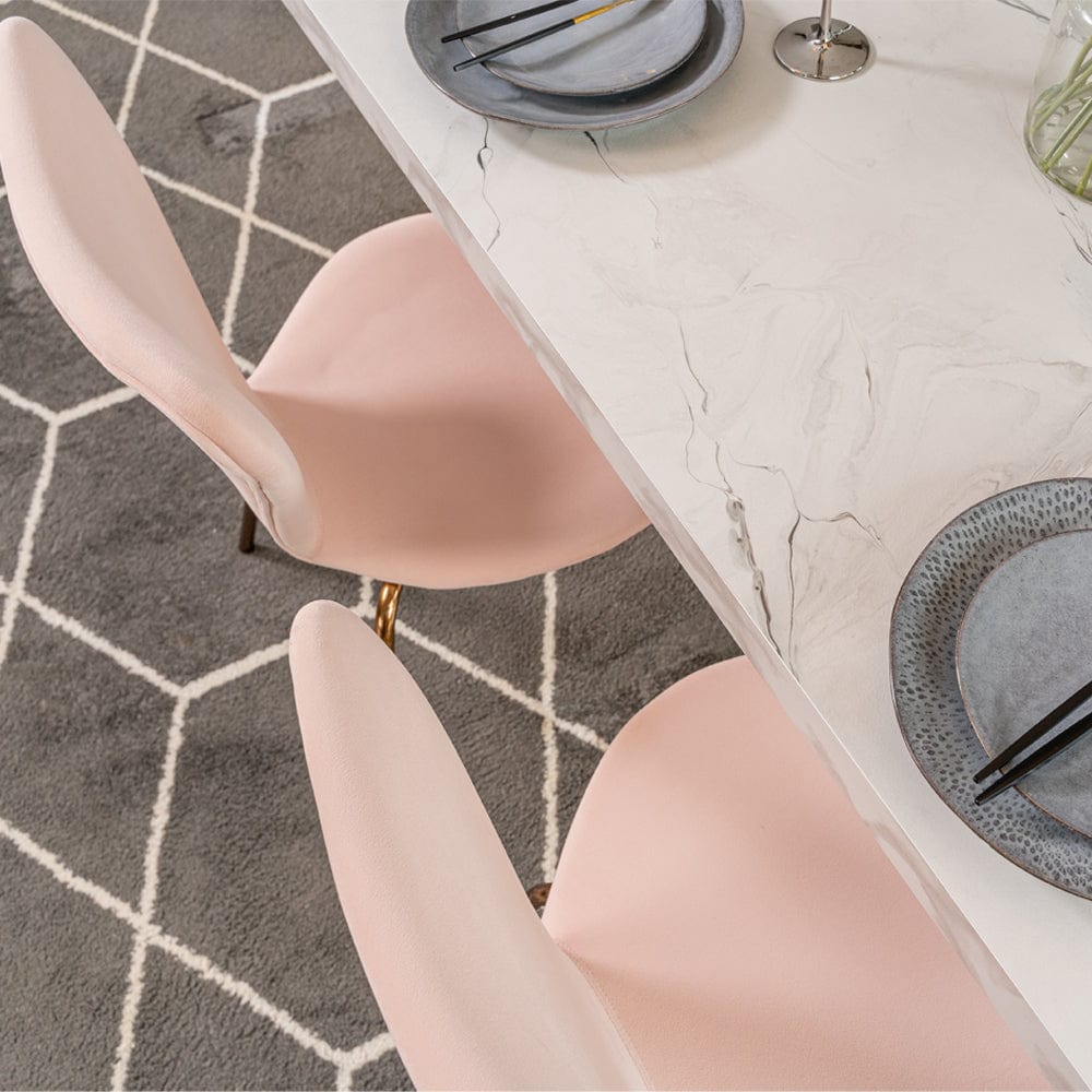 Etta Rectangle Trestle Dining Table Set with 4 Wing Back Velvet Chairs