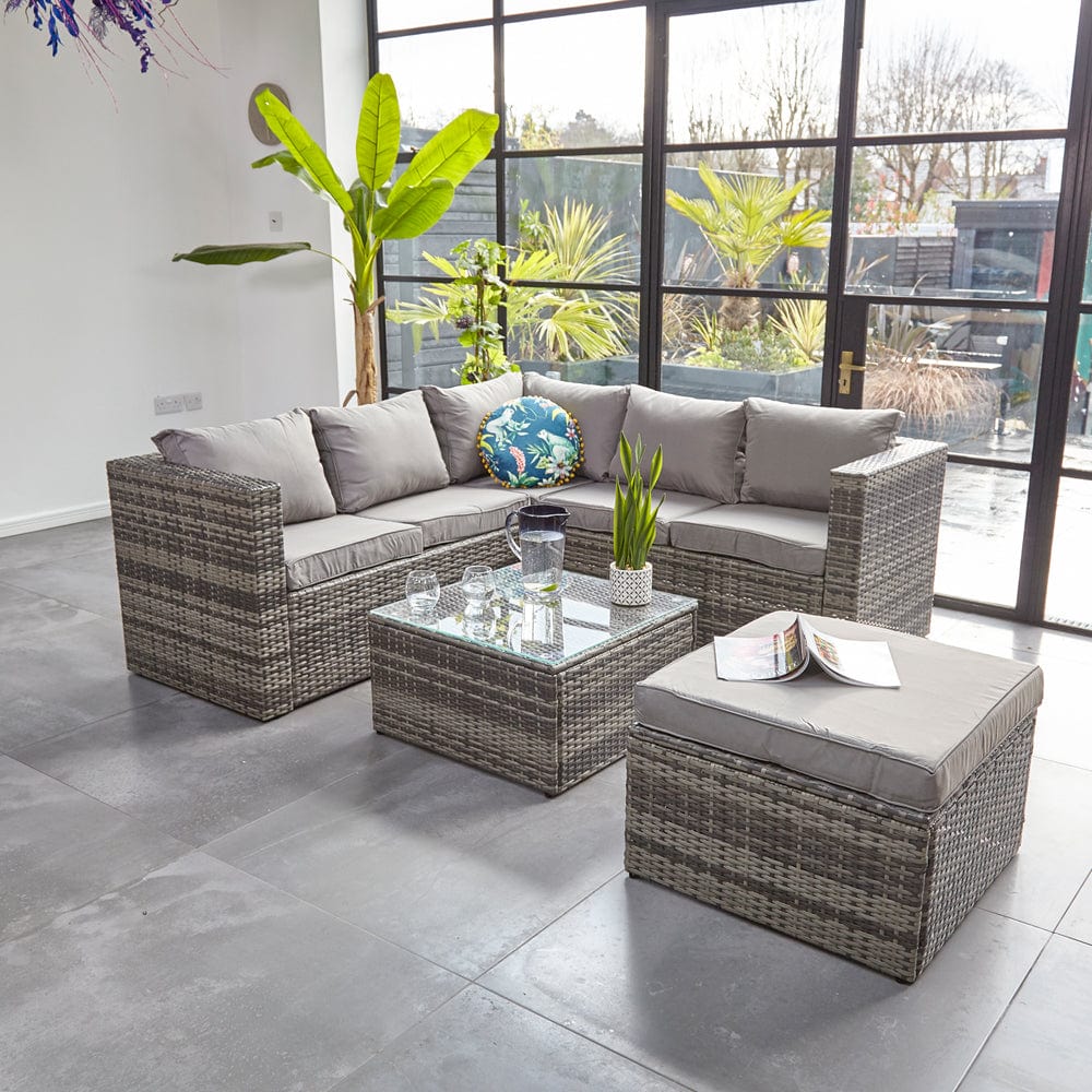 Vancouver 6 Seater Modular Rattan Sofa Set In Grey