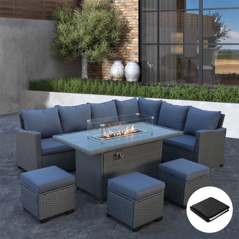 Galle 9 Seater Rattan Garden Furniture With Fire Pit Sofa Set