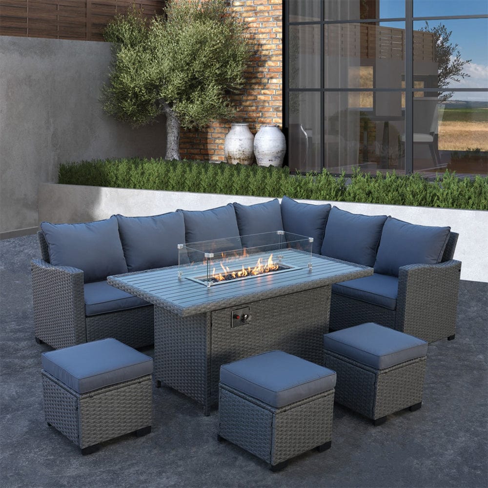 Galle 9 Seater Rattan Garden Furniture With Fire Pit Sofa Set