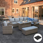 Galle Right Facing 9 Seater Garden Corner Sofa Fire Pit Set With Foldable Side Tables