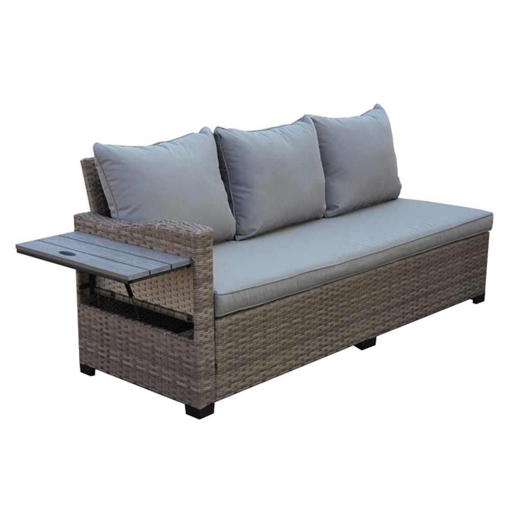 Galle Right Facing 9 Seater Garden Corner Sofa Fire Pit Set With Foldable Side Tables