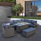 Galle Right Facing 9 Seater Garden Corner Sofa Fire Pit Set With Foldable Side Tables