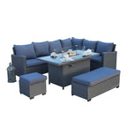 Galle Right Facing 9 Seater Garden Corner Sofa Fire Pit Set With Stool And Bench