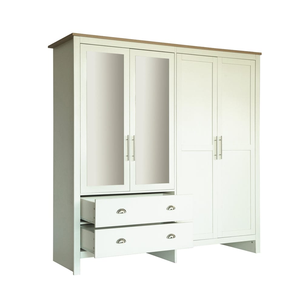 Heritage 4 Door 2 Drawer Mirrored Wardrobe