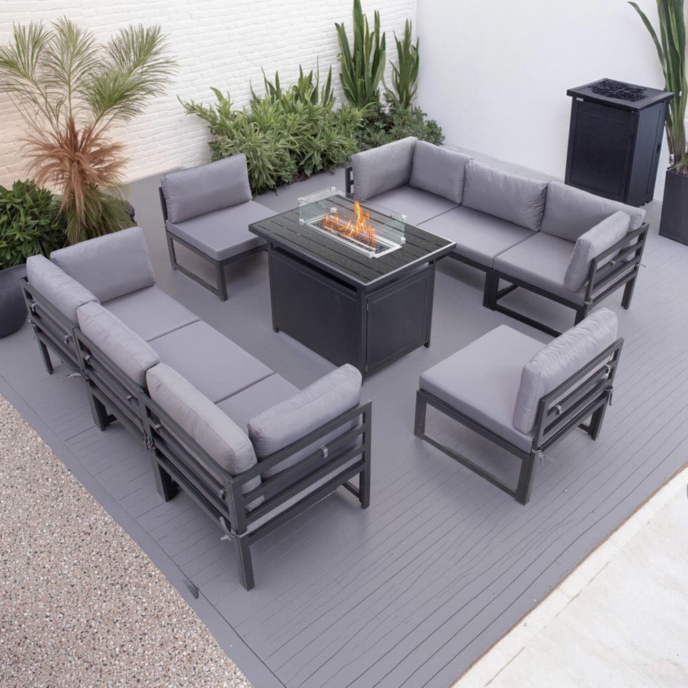 Hamburg Outdoor 8-Seater Garden Modular Steel Dining Set With Fire Pit Table