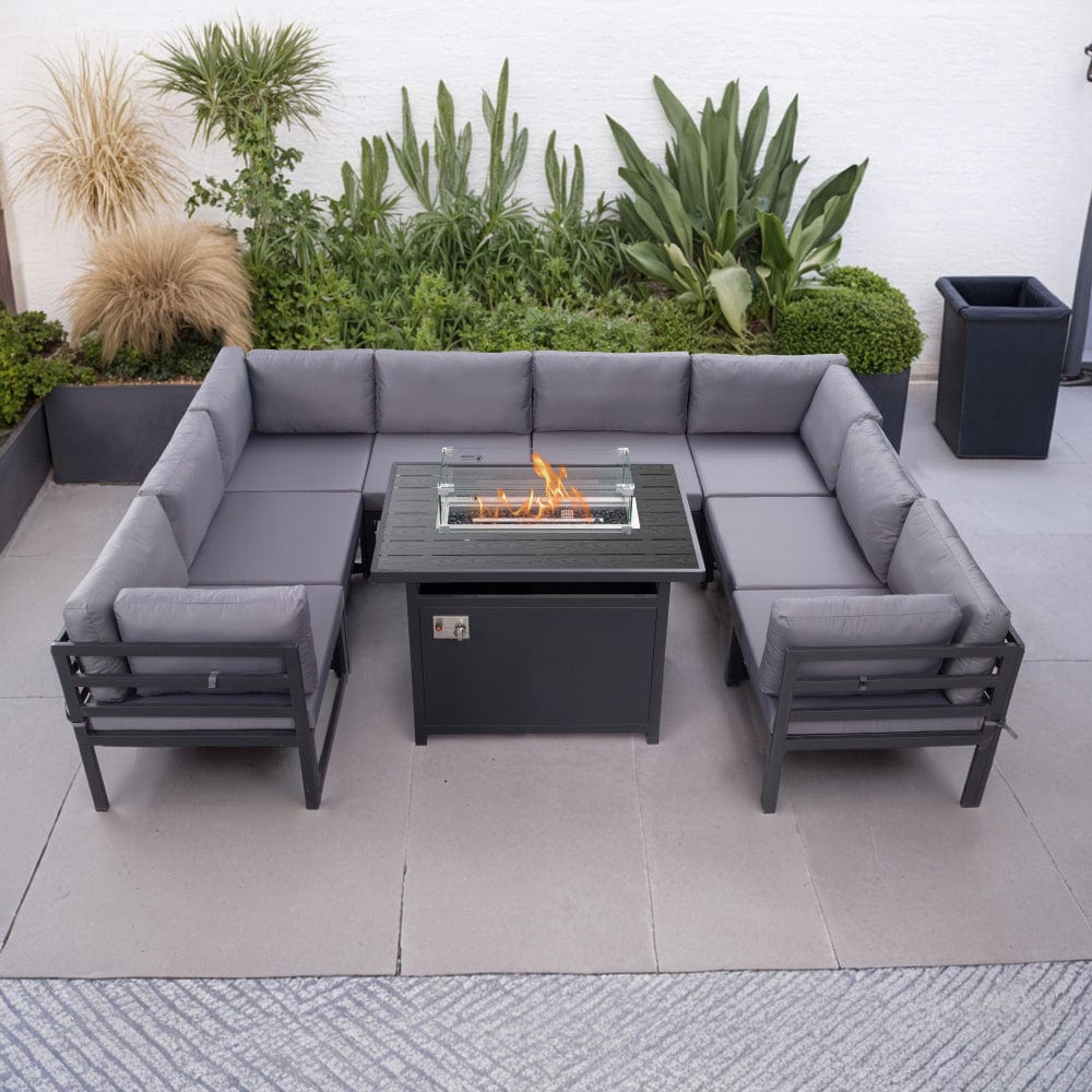 Hamburg Outdoor 8-Seater Garden Modular Steel Dining Set With Fire Pit Table