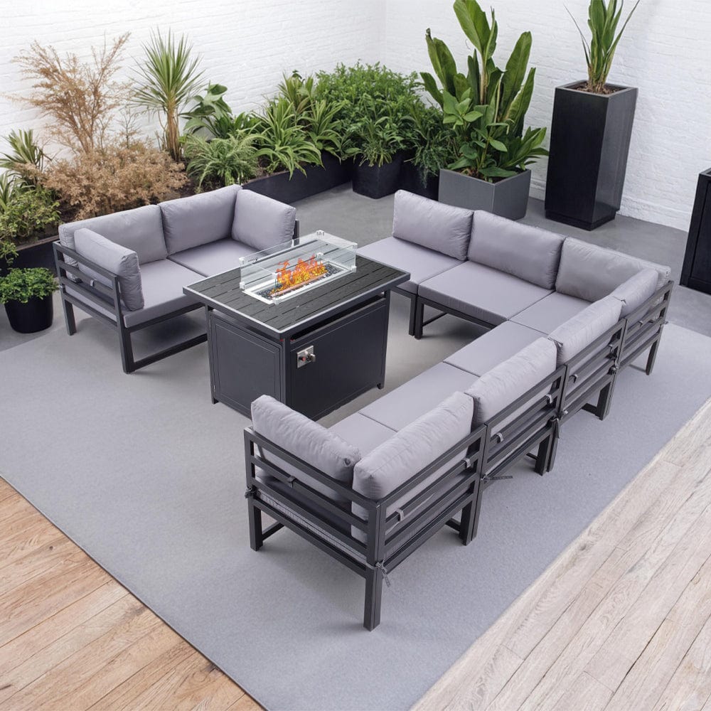 Hamburg Outdoor 8-Seater Garden Modular Steel Dining Set With Fire Pit Table